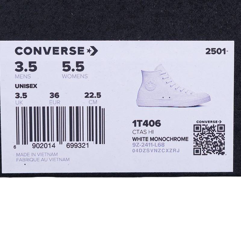 Chuck Taylor Leather皮面纯白鞋女子高帮板鞋1T406