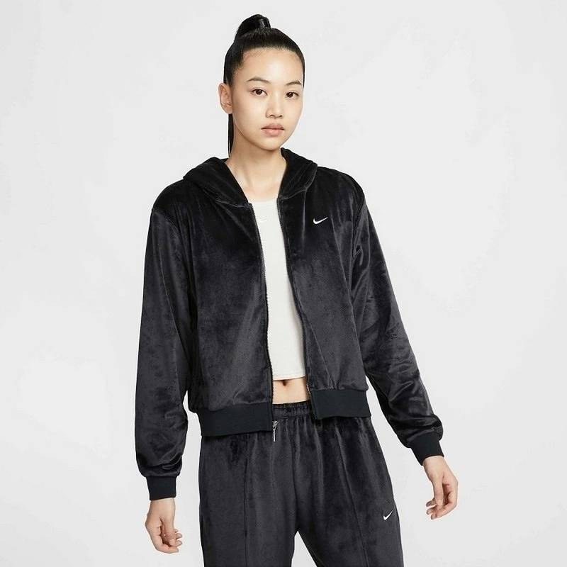 女子休闲绒面保暖刺绣小勾连帽运动夹克外套HJ0958-010