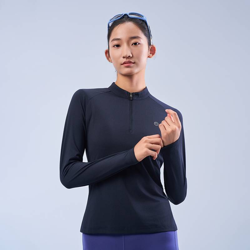 女子速干透气半拉链立领防晒轻弹有氧跑步长袖T恤FRTL012-1