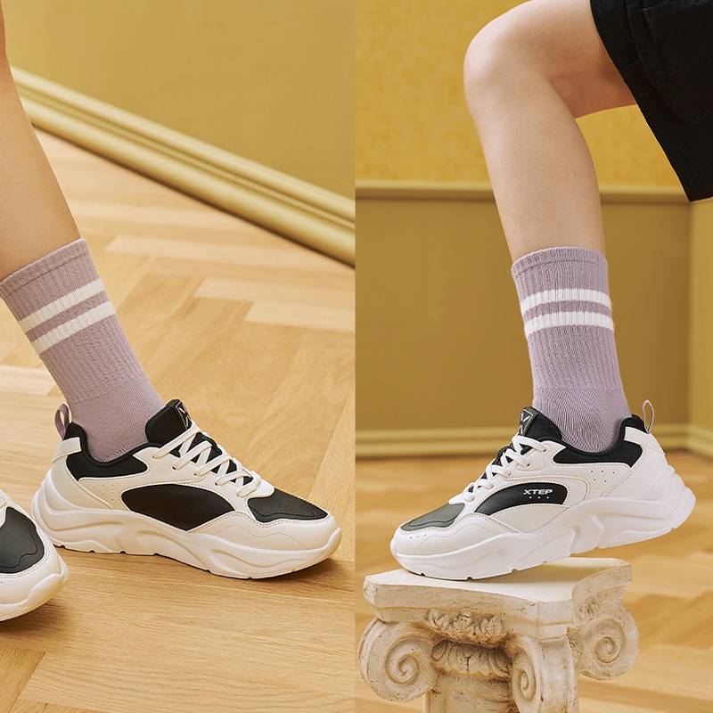 女子皮面轻便跑步运动老爹鞋子