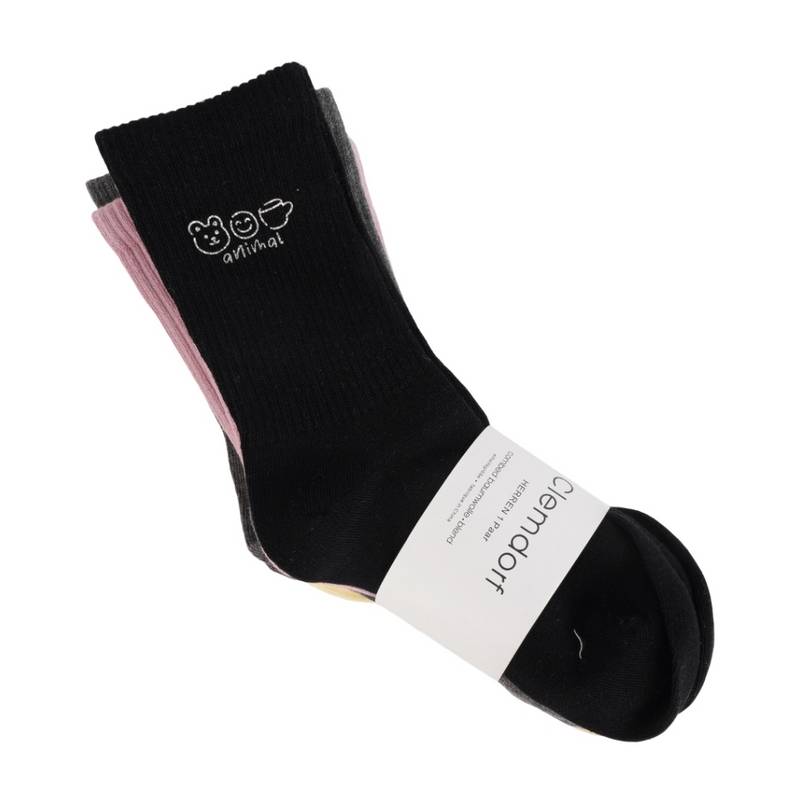 女子高筒休闲袜三双装（颜色随机）