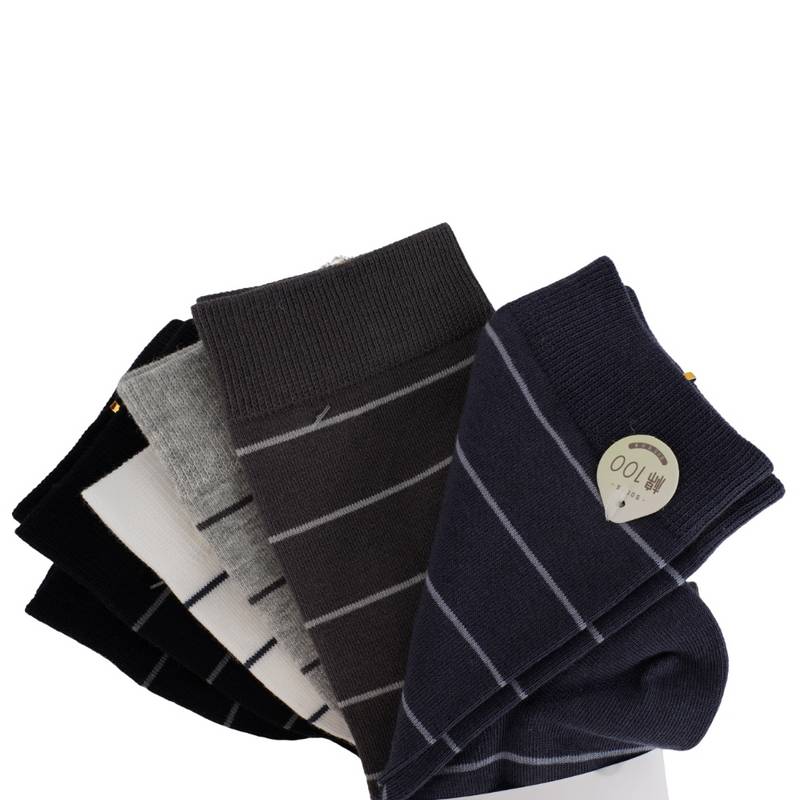 男子条纹休闲中筒袜三双装（颜色随机）